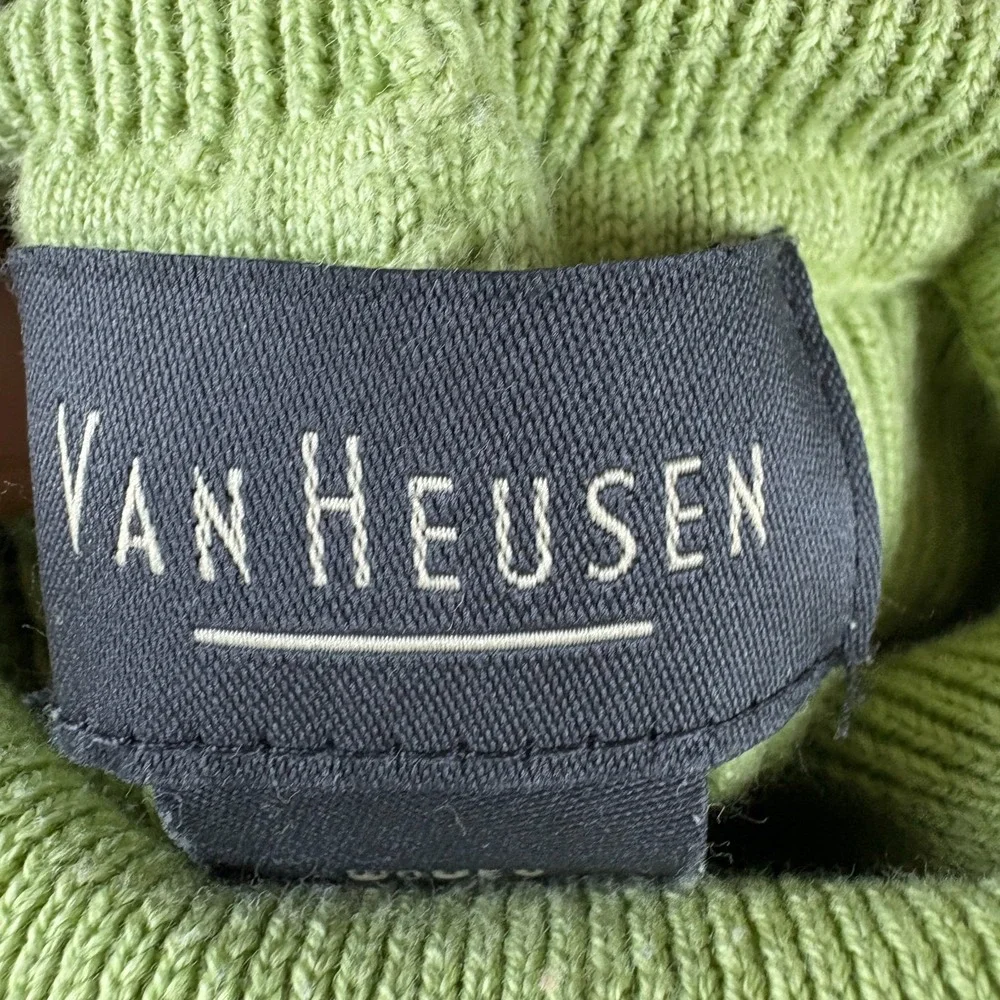 Van Heusen Sweater Womens XL Green Ribbed Knit Cotton Turtleneck Pullover Winter